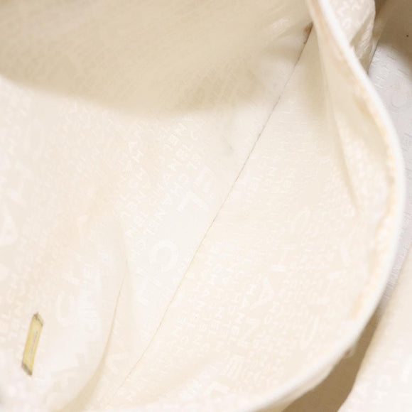 CHANEL Choco Bar Fringe Tote Bag Leather White Silver CC Auth mr1367