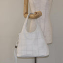 CHANEL Choco Bar Fringe Tote Bag Leather White Silver CC Auth mr1367-21