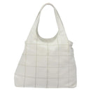 CHANEL Choco Bar Fringe Tote Bag Leather White Silver CC Auth mr1367-2