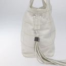 CHANEL Choco Bar Fringe Tote Bag Leather White Silver CC Auth mr1367-4
