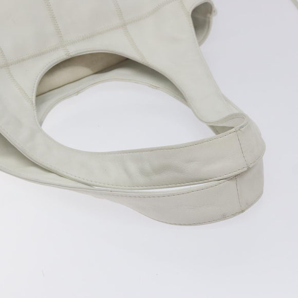 CHANEL Choco Bar Fringe Tote Bag Leather White Silver CC Auth mr1367