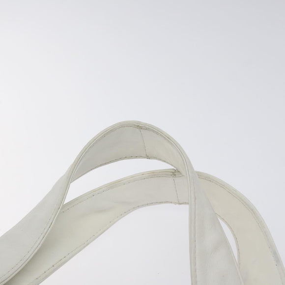 CHANEL Choco Bar Fringe Tote Bag Leather White Silver CC Auth mr1367