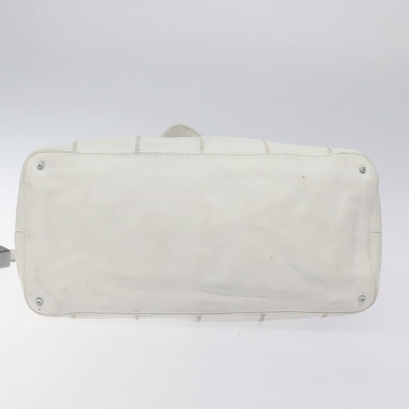 CHANEL Choco Bar Fringe Tote Bag Leather White Silver CC Auth mr1367