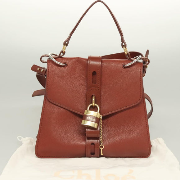 Chloe Abbey Hand Bag Leather 2way Brown Gold Auth mr1375