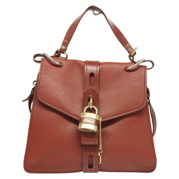 Chloe Abbey Hand Bag Leather 2way Brown Gold Auth mr1375