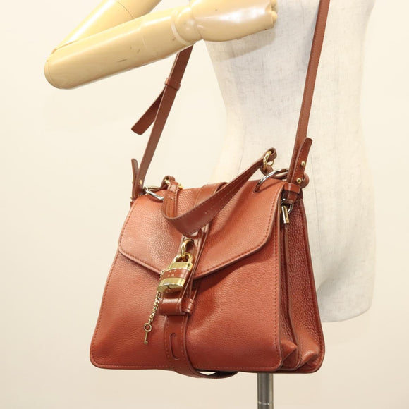 Chloe Abbey Hand Bag Leather 2way Brown Gold Auth mr1375