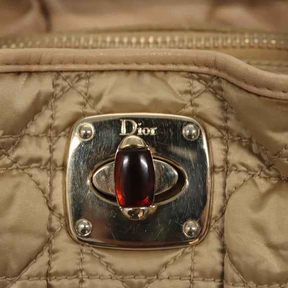 Christian Dior Canage Hand Bag Nylon Beige Gold Auth mr1376
