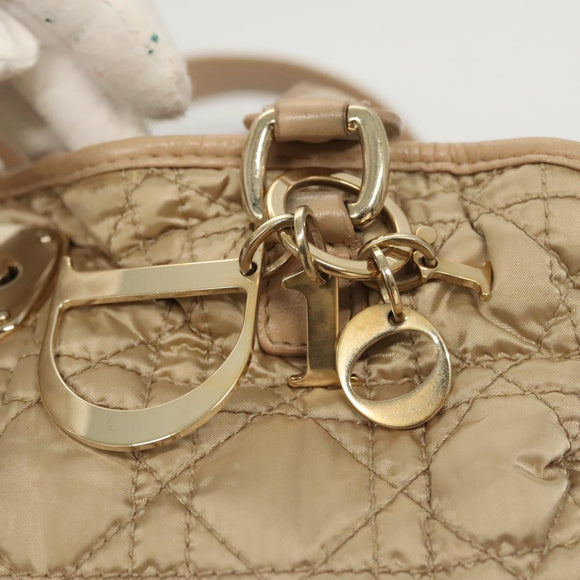 Christian Dior Canage Hand Bag Nylon Beige Gold Auth mr1376