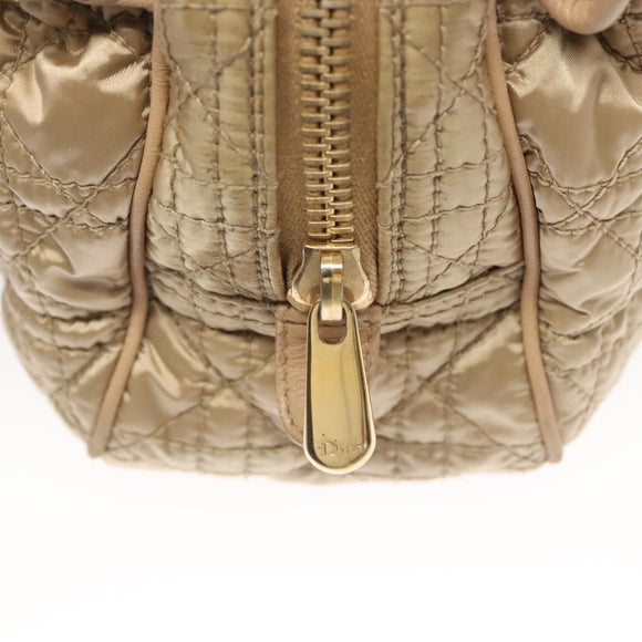 Christian Dior Canage Hand Bag Nylon Beige Gold Auth mr1376
