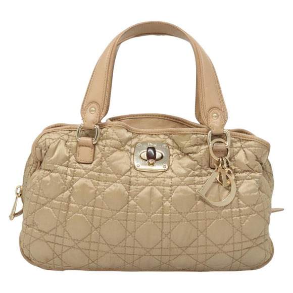 Christian Dior Canage Hand Bag Nylon Beige Gold Auth mr1376