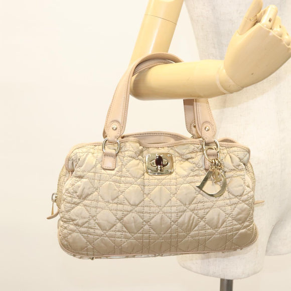 Christian Dior Canage Hand Bag Nylon Beige Gold Auth mr1376