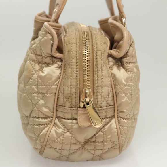 Christian Dior Canage Hand Bag Nylon Beige Gold Auth mr1376