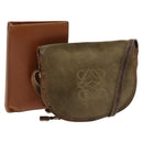 LOEWE Day Planner Cover Shoulder Bag Suede Leather 2Set Brown Auth mr1380-1