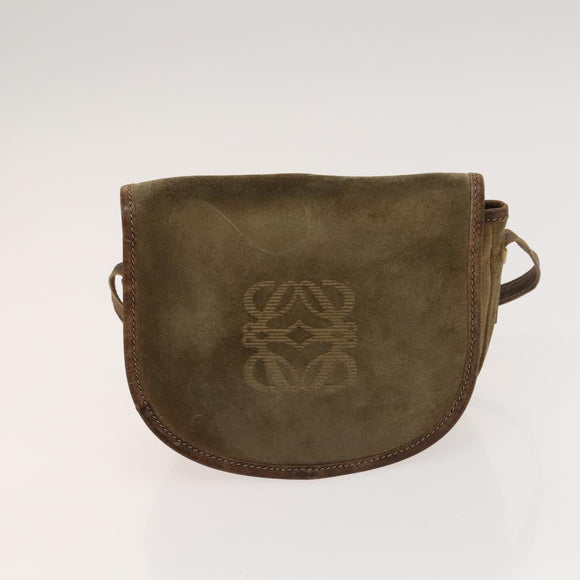 LOEWE Day Planner Cover Shoulder Bag Suede Leather 2Set Brown Auth mr1380