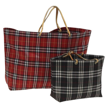 BURBERRY Nova Check Hand Bag Nylon 2Set Red Black Auth mr1381