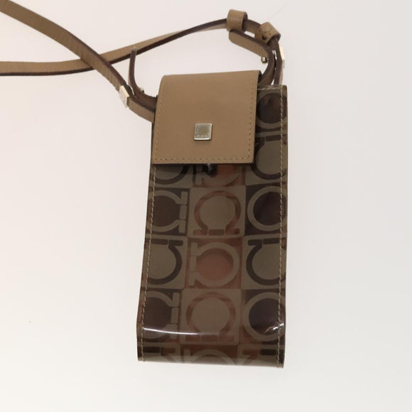 Salvatore Ferragamo Hand Bag Vinyl 2 Set Brown Auth mr1382