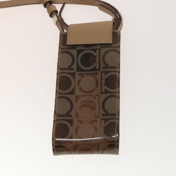 Salvatore Ferragamo Hand Bag Vinyl 2 Set Brown Auth mr1382