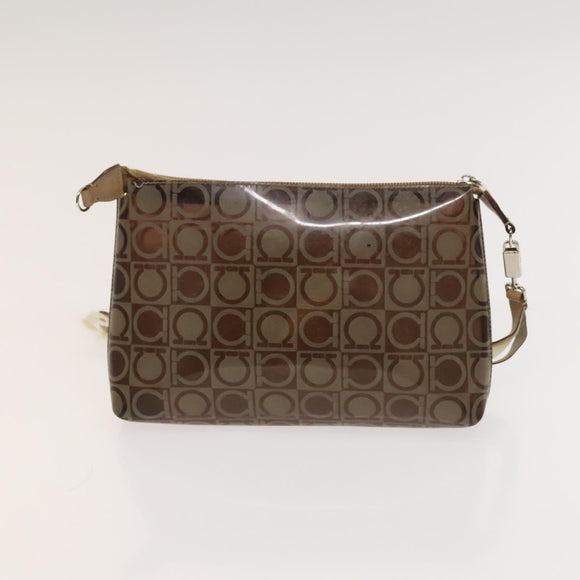 Salvatore Ferragamo Hand Bag Vinyl 2 Set Brown Auth mr1382