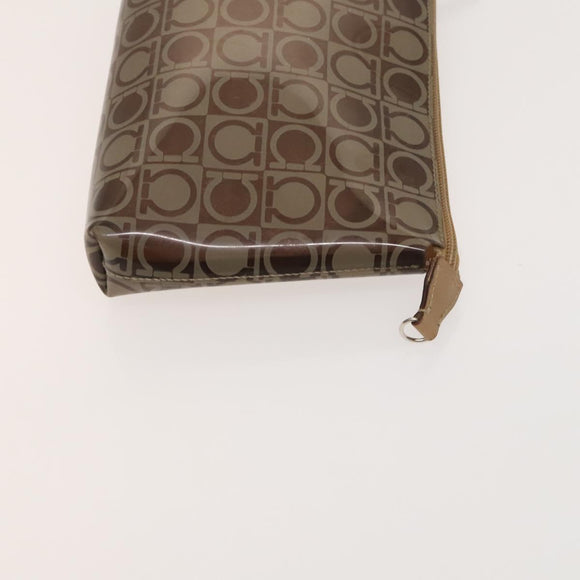 Salvatore Ferragamo Hand Bag Vinyl 2 Set Brown Auth mr1382