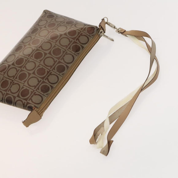 Salvatore Ferragamo Hand Bag Vinyl 2 Set Brown Auth mr1382