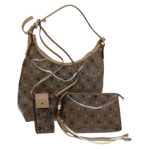 Salvatore Ferragamo Hand Bag Vinyl 2 Set Brown Auth mr1382