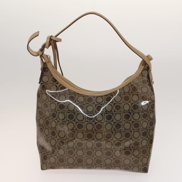 Salvatore Ferragamo Hand Bag Vinyl 2 Set Brown Auth mr1382