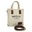 BALLY Crystalia XS Hand Bag Canvas 2way White Gold Auth mr1384-1