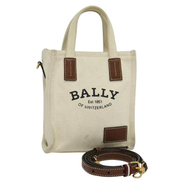 BALLY Crystalia XS Hand Bag Canvas 2way White Gold Auth mr1384