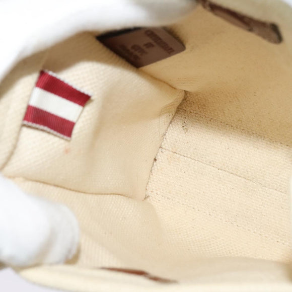 BALLY Crystalia XS Hand Bag Canvas 2way White Gold Auth mr1384