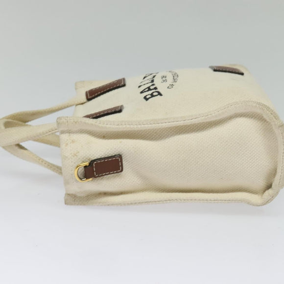 BALLY Crystalia XS Hand Bag Canvas 2way White Gold Auth mr1384
