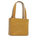 CHANEL Choco Bar Hand Bag Patent Leather Yellow Silver CC Auth mr1387-1