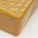 CHANEL Choco Bar Hand Bag Patent Leather Yellow Silver CC Auth mr1387-14
