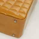 CHANEL Choco Bar Hand Bag Patent Leather Yellow Silver CC Auth mr1387-16