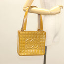 CHANEL Choco Bar Hand Bag Patent Leather Yellow Silver CC Auth mr1387-22