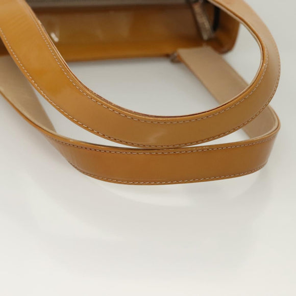 CHANEL Choco Bar Hand Bag Patent Leather Yellow Silver CC Auth mr1387