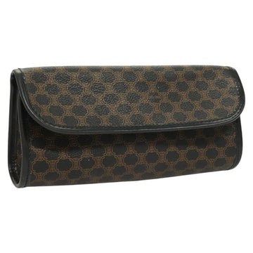 CELINE Macadam Canvas Pouch PVC Leather Black Gold Auth mr1397