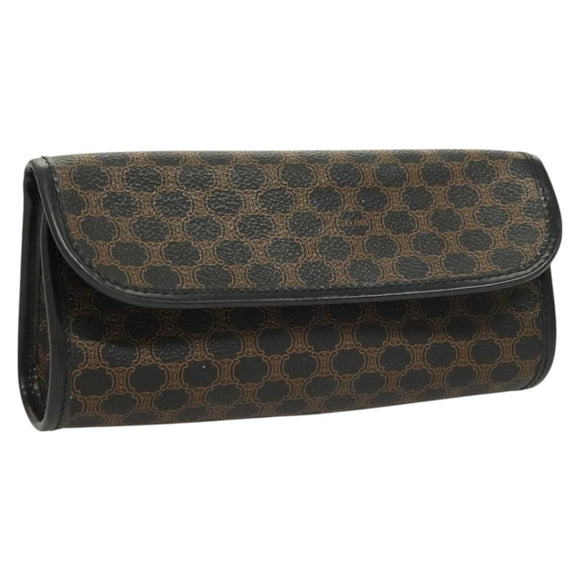 CELINE Macadam Canvas Pouch PVC Leather Black Gold Auth mr1397