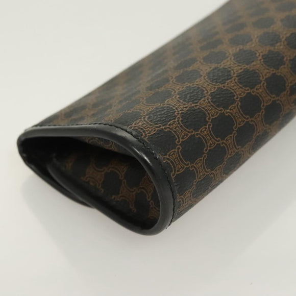 CELINE Macadam Canvas Pouch PVC Leather Black Gold Auth mr1397