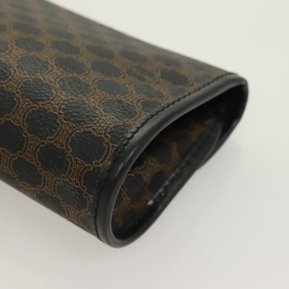 CELINE Macadam Canvas Pouch PVC Leather Black Gold Auth mr1397