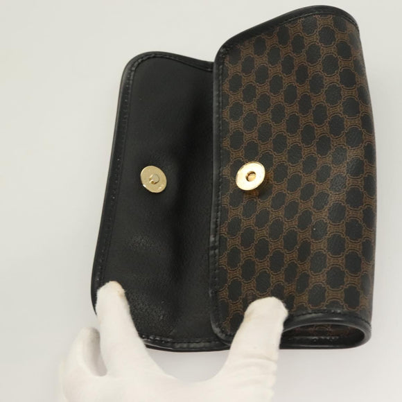 CELINE Macadam Canvas Pouch PVC Leather Black Gold Auth mr1397