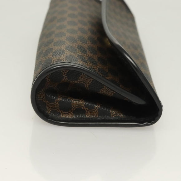 CELINE Macadam Canvas Pouch PVC Leather Black Gold Auth mr1397