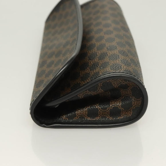 CELINE Macadam Canvas Pouch PVC Leather Black Gold Auth mr1397