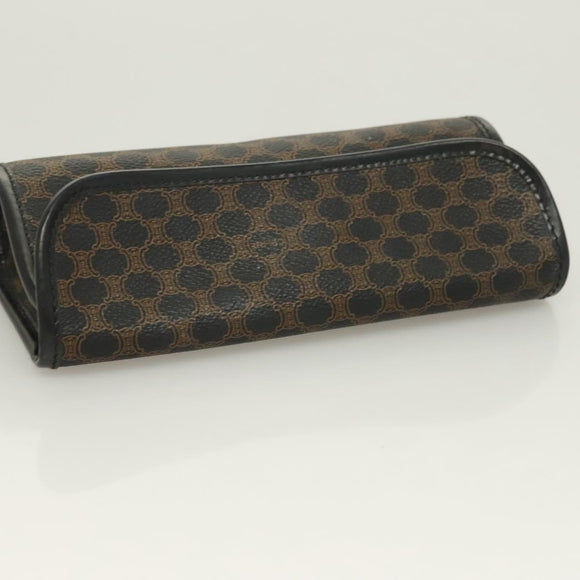 CELINE Macadam Canvas Pouch PVC Leather Black Gold Auth mr1397