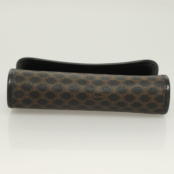 CELINE Macadam Canvas Pouch PVC Leather Black Gold Auth mr1397