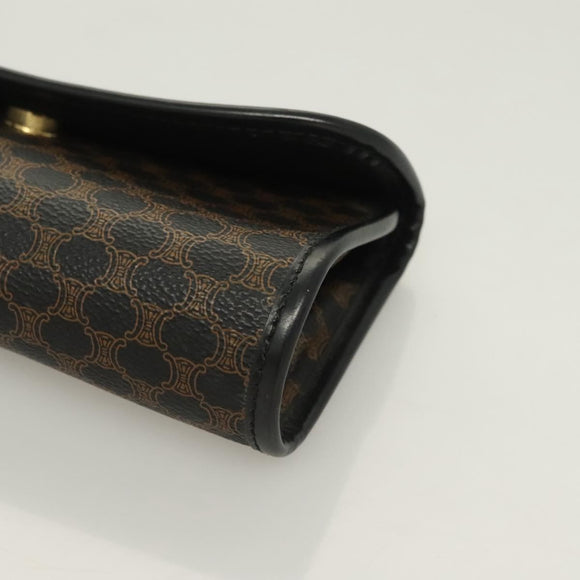 CELINE Macadam Canvas Pouch PVC Leather Black Gold Auth mr1397