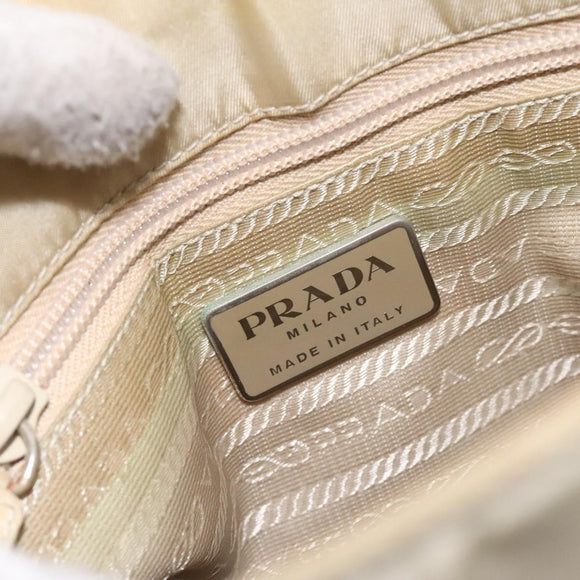 PRADA Chain Tote Bag Nylon White Silver Auth mr1398