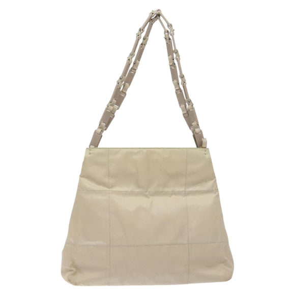 PRADA Chain Tote Bag Nylon White Silver Auth mr1398