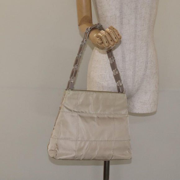 PRADA Chain Tote Bag Nylon White Silver Auth mr1398