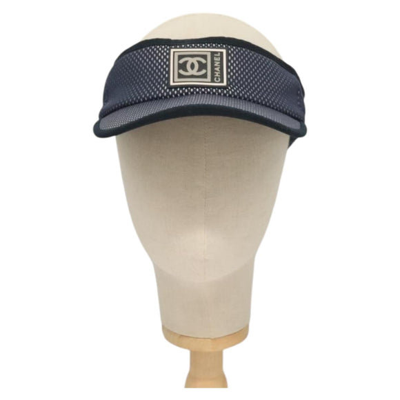 CHANEL Sports Sun Visor Cotton Navy CC Auth mr1413