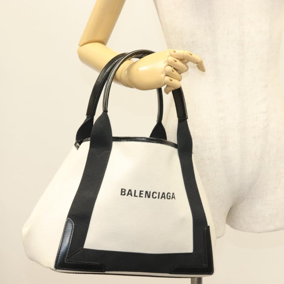 BALENCIAGA Cabas S Tote Bag Canvas White 339933 Auth mr1425